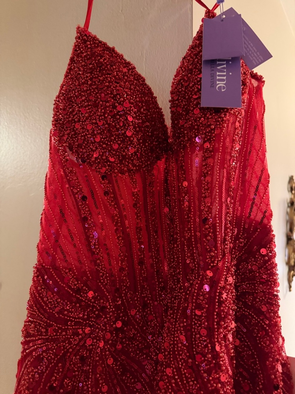 Ladivine Red Sequin Evening Gown